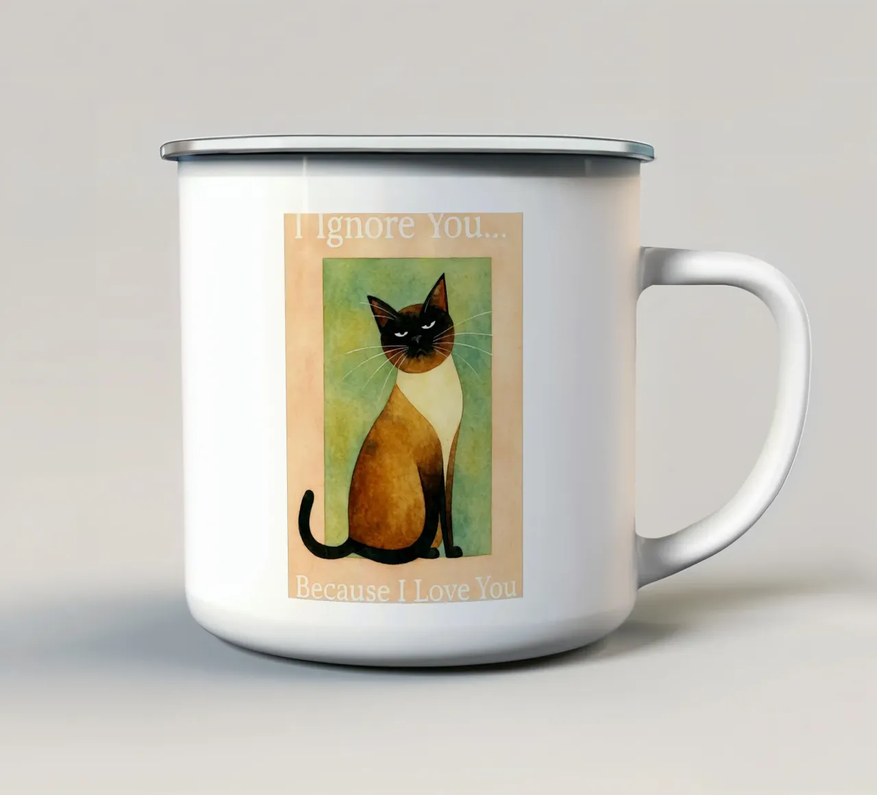 Katze ich liebe dich retro Kunst Zeichnung Emaille Tasse von genzaa