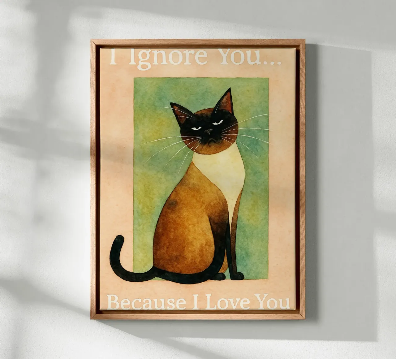 Katze ich liebe dich retro Kunst Zeichnung Leinwand mit Schattenfugenrahmen von genzaa