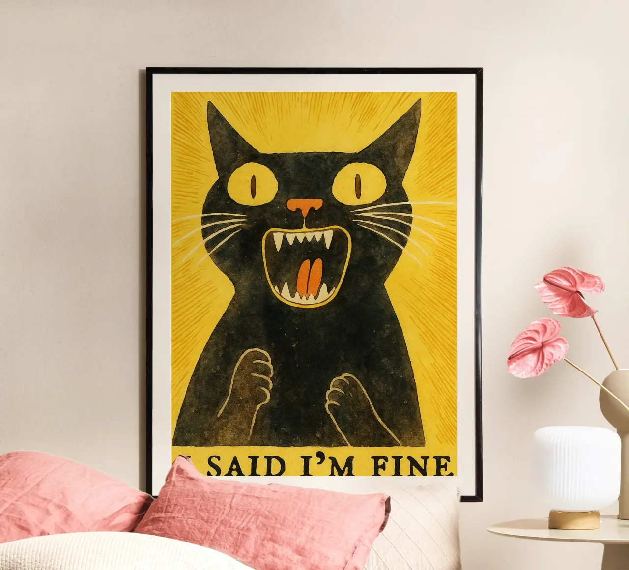 Katze, die ich sagte, im feinen Retro-Kunstzeichnung Poster mit Kunststoffrahmen von genzaa