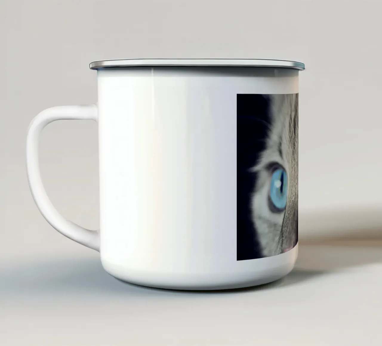 gatto baffuto tazza in smalto da animal story home