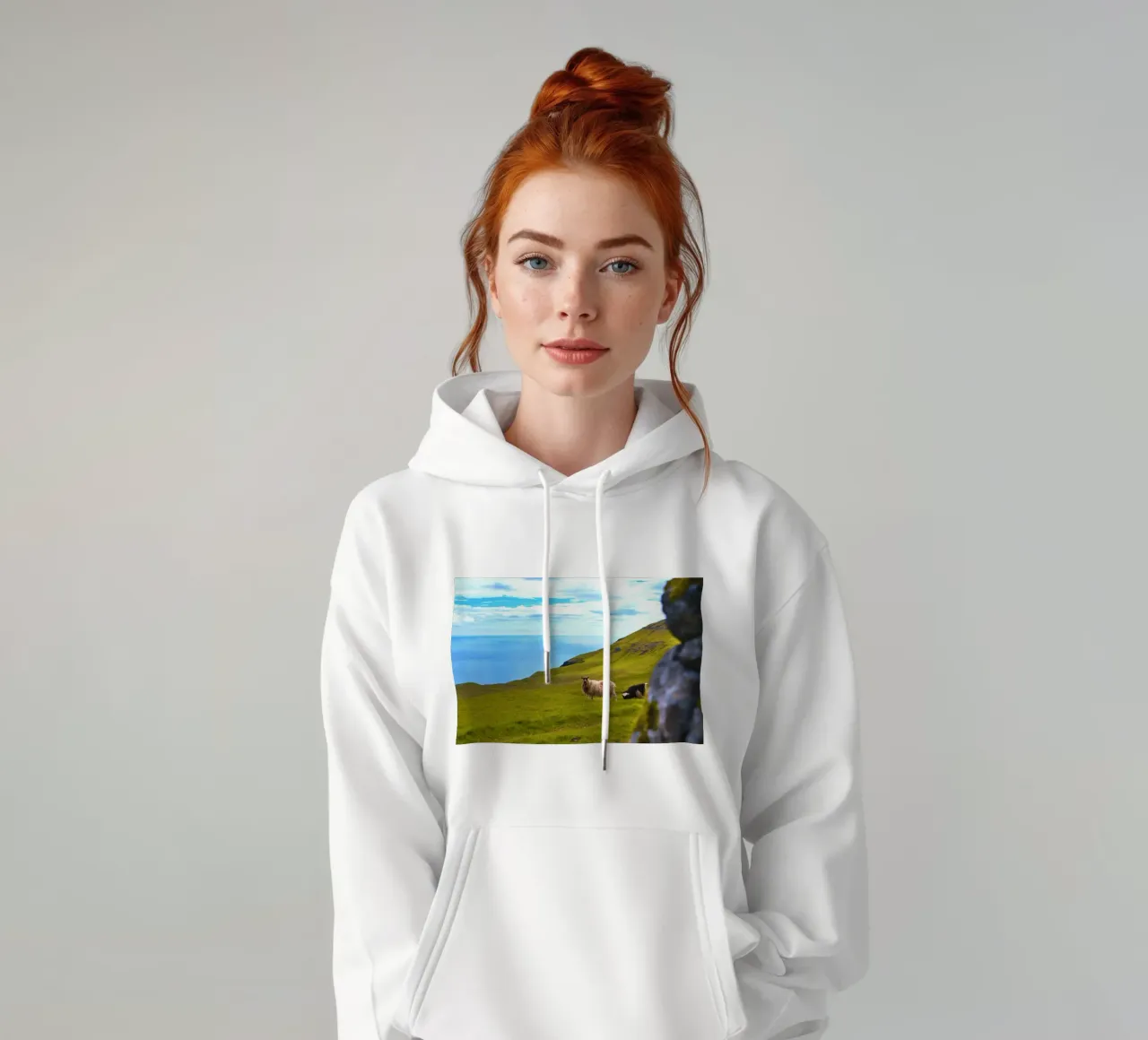pecora oceano erba collina felpa con cappuccio da animal story home
