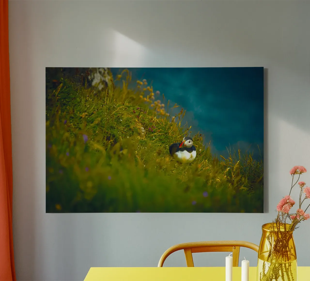 frailecillo ave marina lienzo con Marco flotante de animal story home