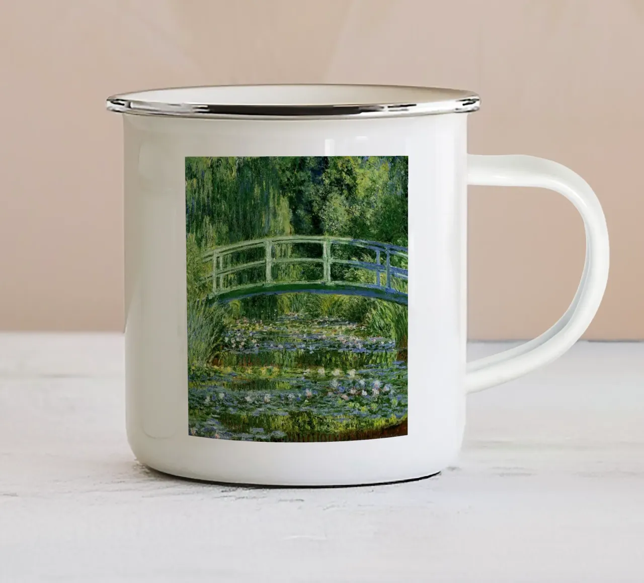 Monet - Oude brug emaille mok van Günstiger Laden