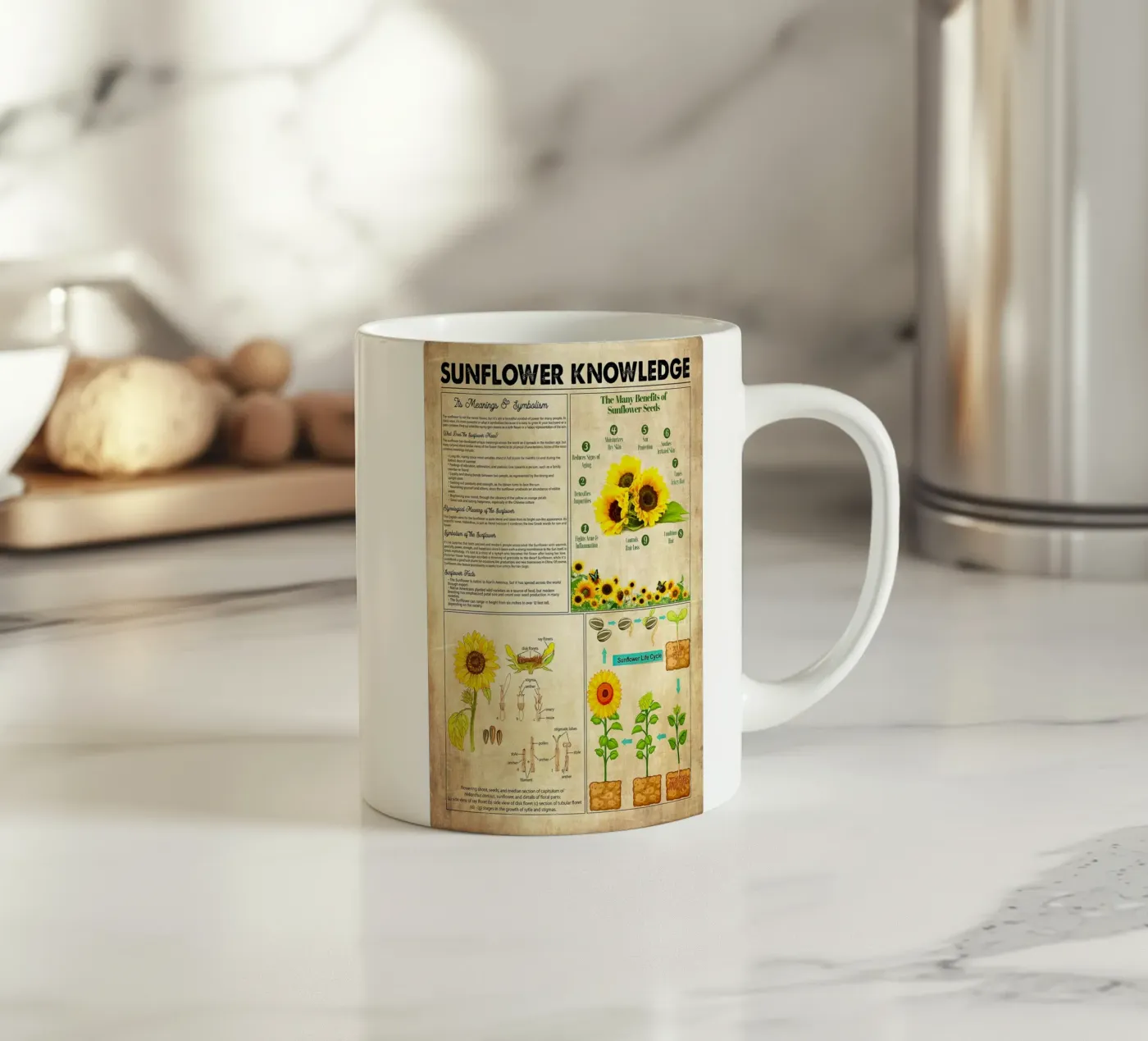 Sunflower Knowledge ceramic mug by Maritiknowled