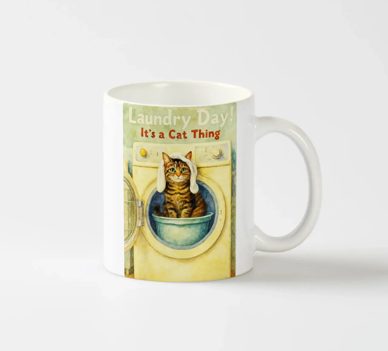 cat laundry day funny retro art drawing ceramic mug by genzaa