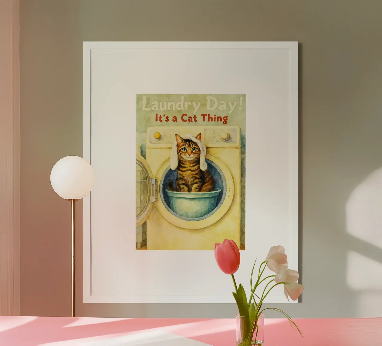 gatto giorno del bucato divertente disegno d'arte retrò poster con telaio in alluminio da genzaa