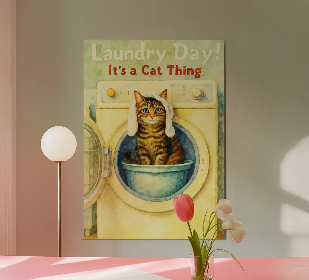 gatto giorno del bucato divertente disegno d'arte retrò poster con telaio in alluminio da genzaa