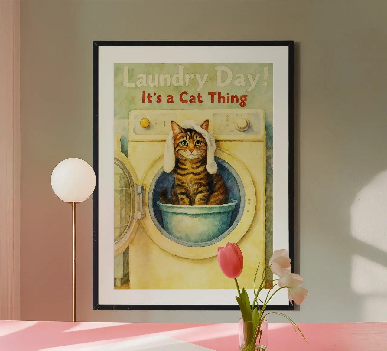 gatto giorno del bucato divertente disegno d'arte retrò poster con telaio in alluminio da genzaa
