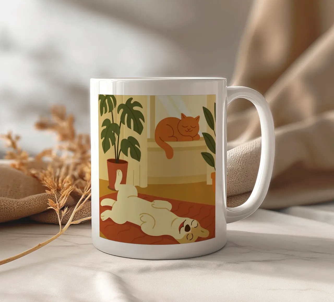 cane e gatto si rilassano tazza in ceramica da animal story home