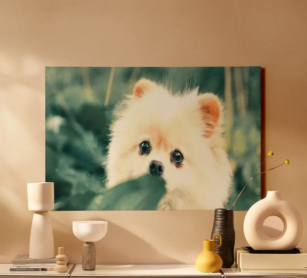 cane pomerania in giardino tela con Cornice a cassetta da animal story home