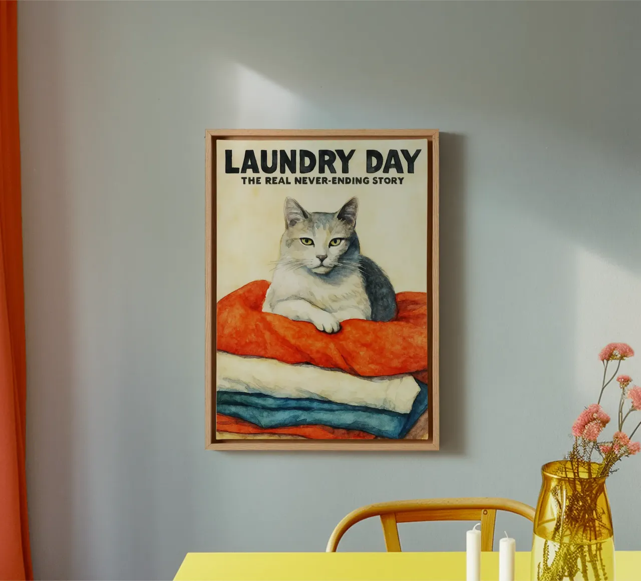 kat wasdag retro kunst tekening canvas met Baklijst van genzaa