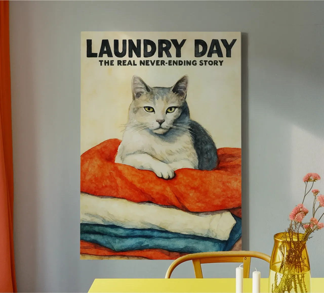 kat wasdag retro kunst tekening canvas met Baklijst van genzaa