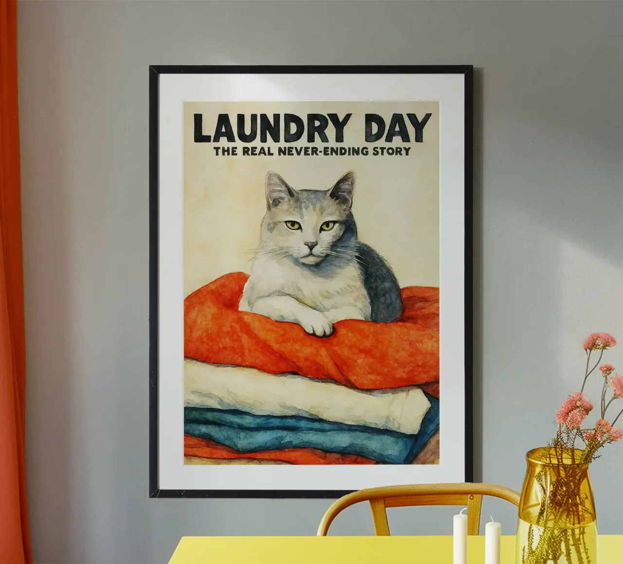gatto che fa il bucato disegno d'arte retrò poster con telaio in alluminio da genzaa