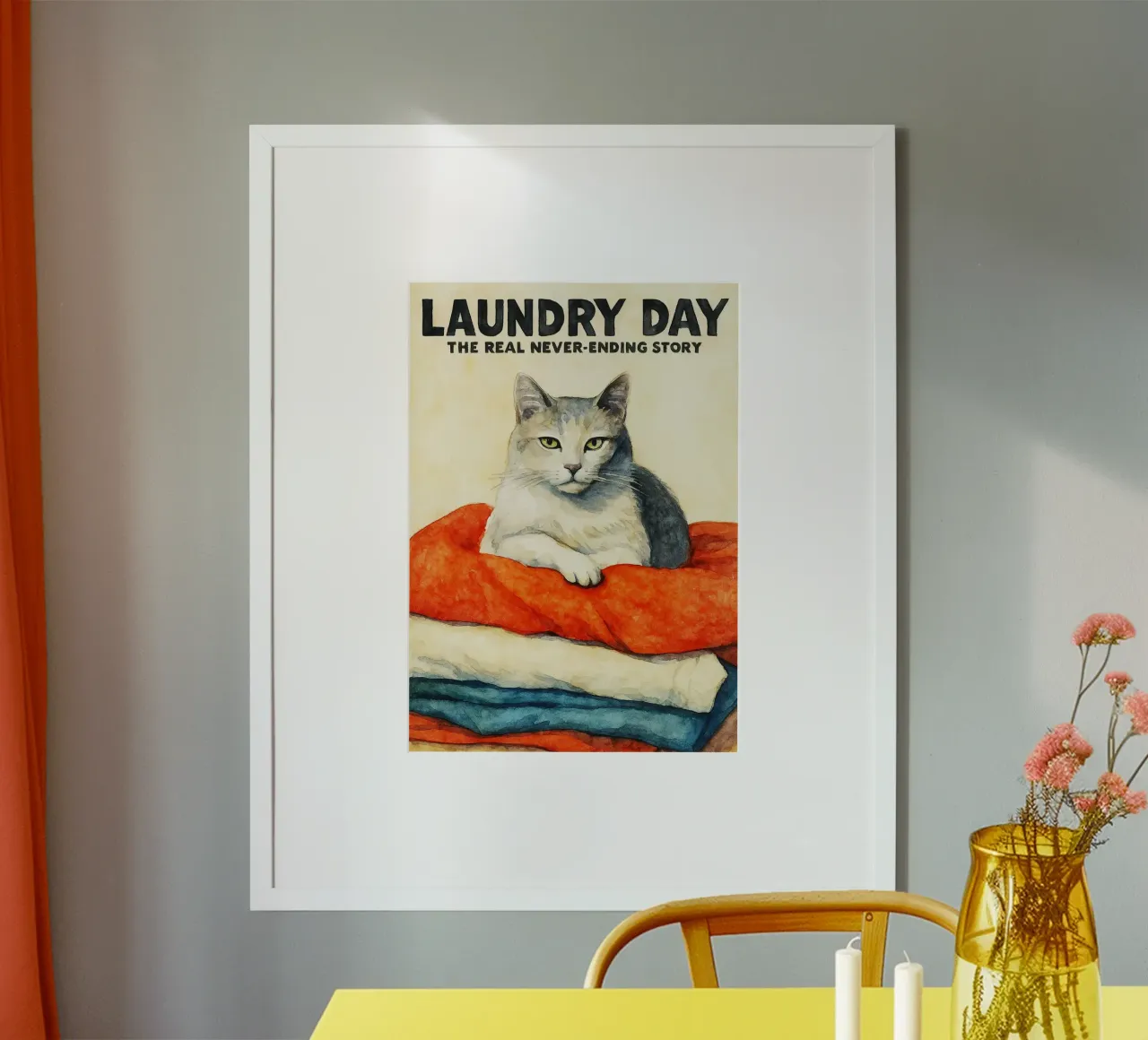 gatto che fa il bucato disegno d'arte retrò poster con telaio in alluminio da genzaa