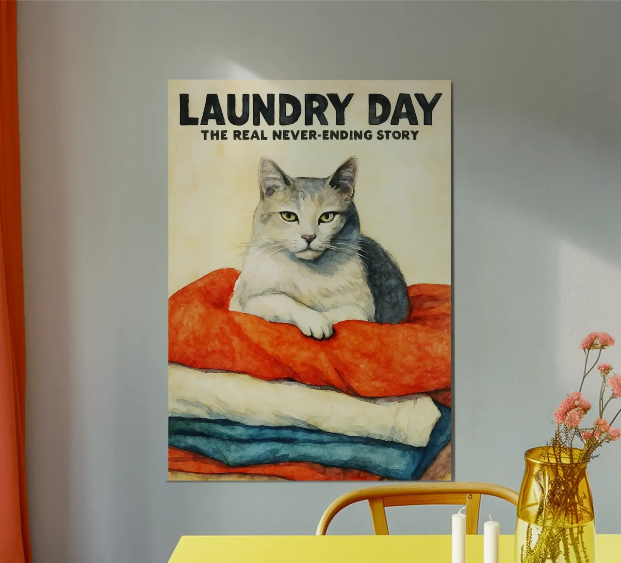 gatto che fa il bucato disegno d'arte retrò poster con telaio in alluminio da genzaa