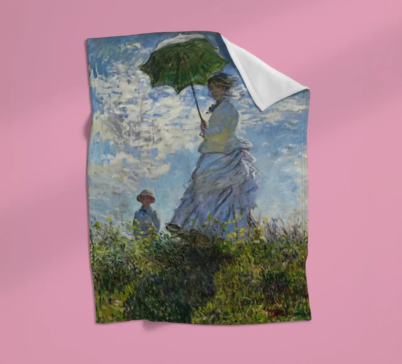 Monet - Mother and Child Using Umbrella fleece blanket by Günstiger Laden