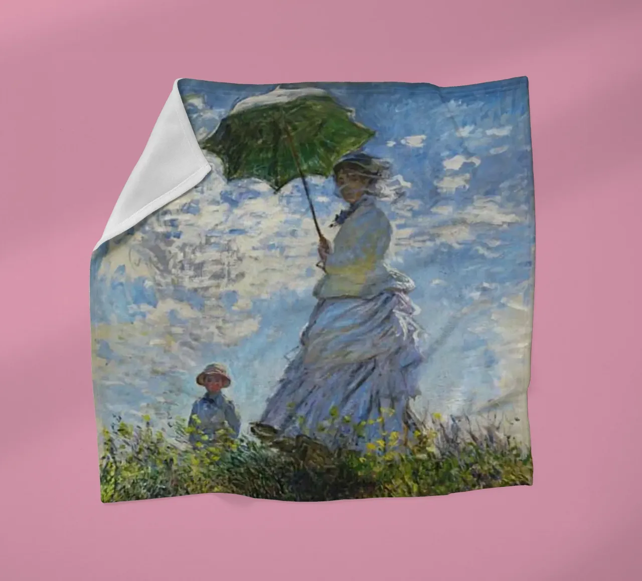 Monet - Mother and Child Using Umbrella fleece blanket by Günstiger Laden
