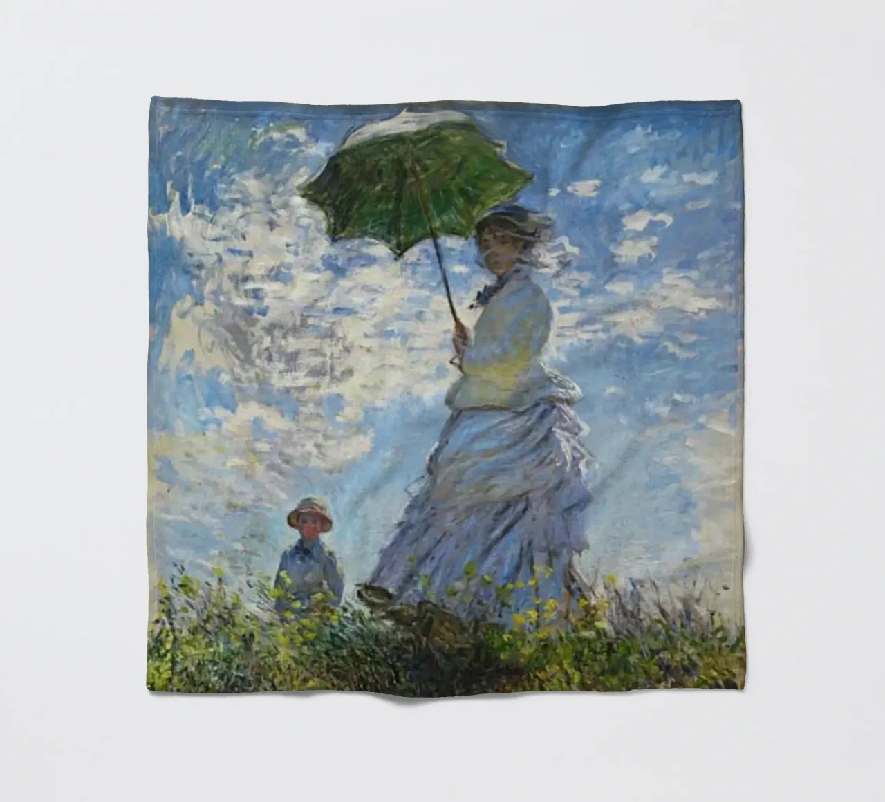 Monet - Mother and Child Using Umbrella fleece blanket by Günstiger Laden