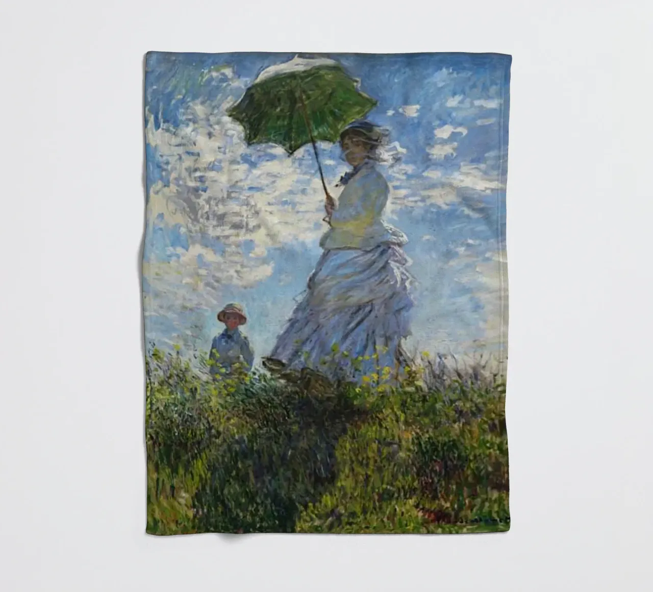 Monet - Mother and Child Using Umbrella fleece blanket by Günstiger Laden