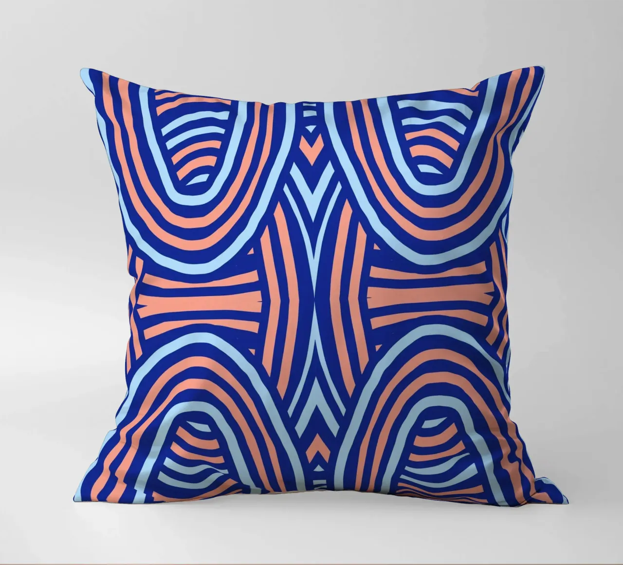 Neon symmetrical pattern decorative cushion by Little Dean