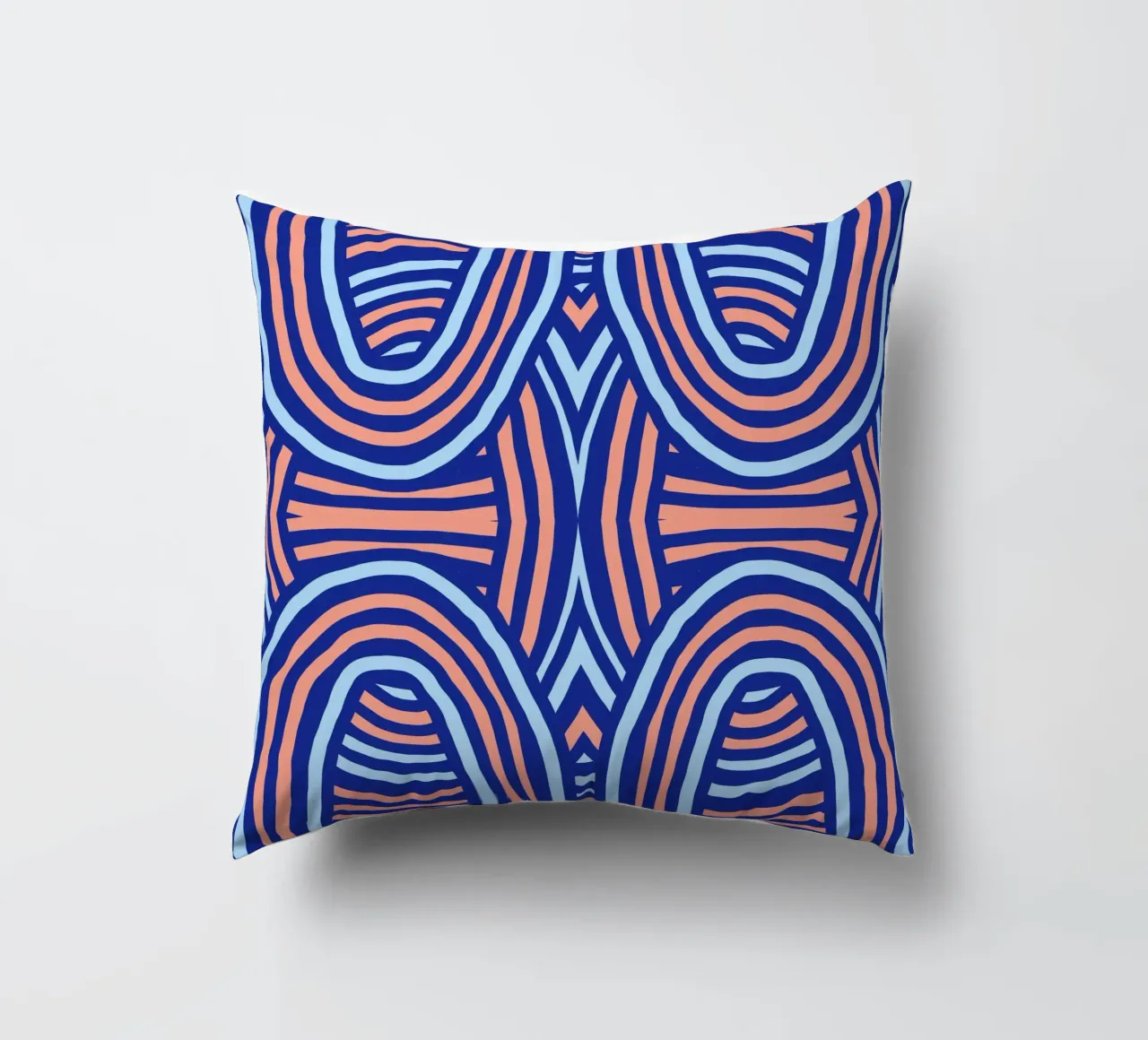 Neon symmetrical pattern decorative cushion by Little Dean