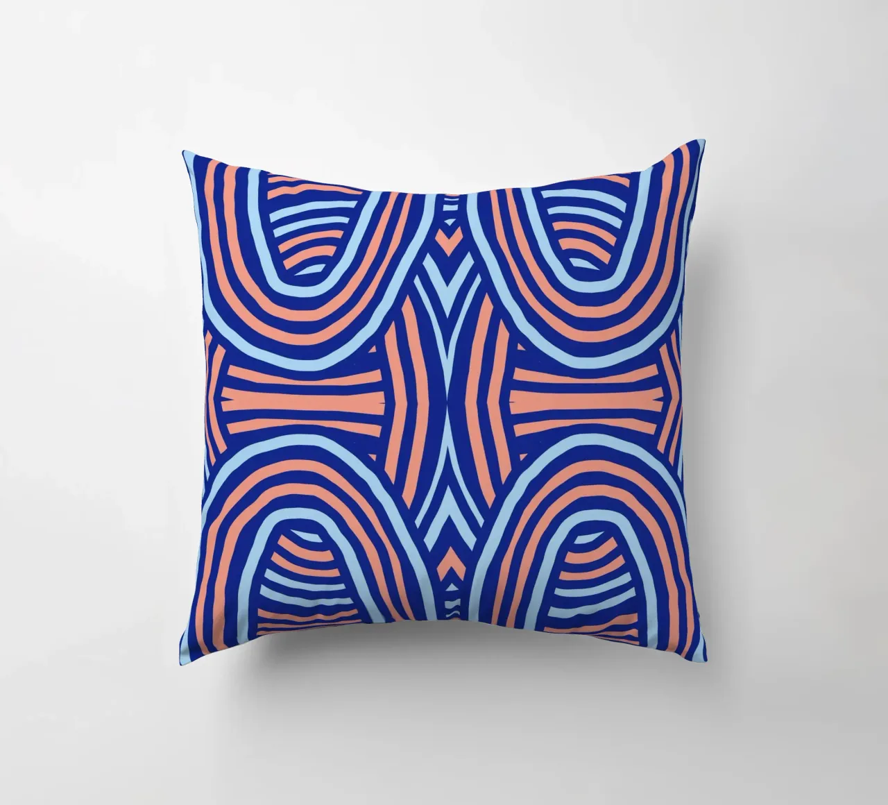 Neon symmetrical pattern decorative cushion by Little Dean