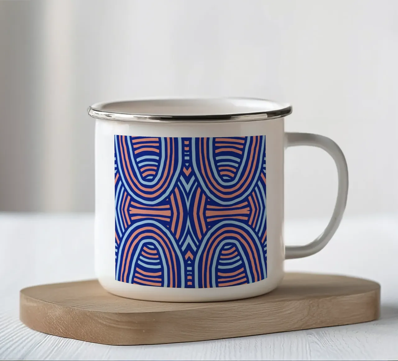 Neon symmetrical pattern enamel mug by Little Dean