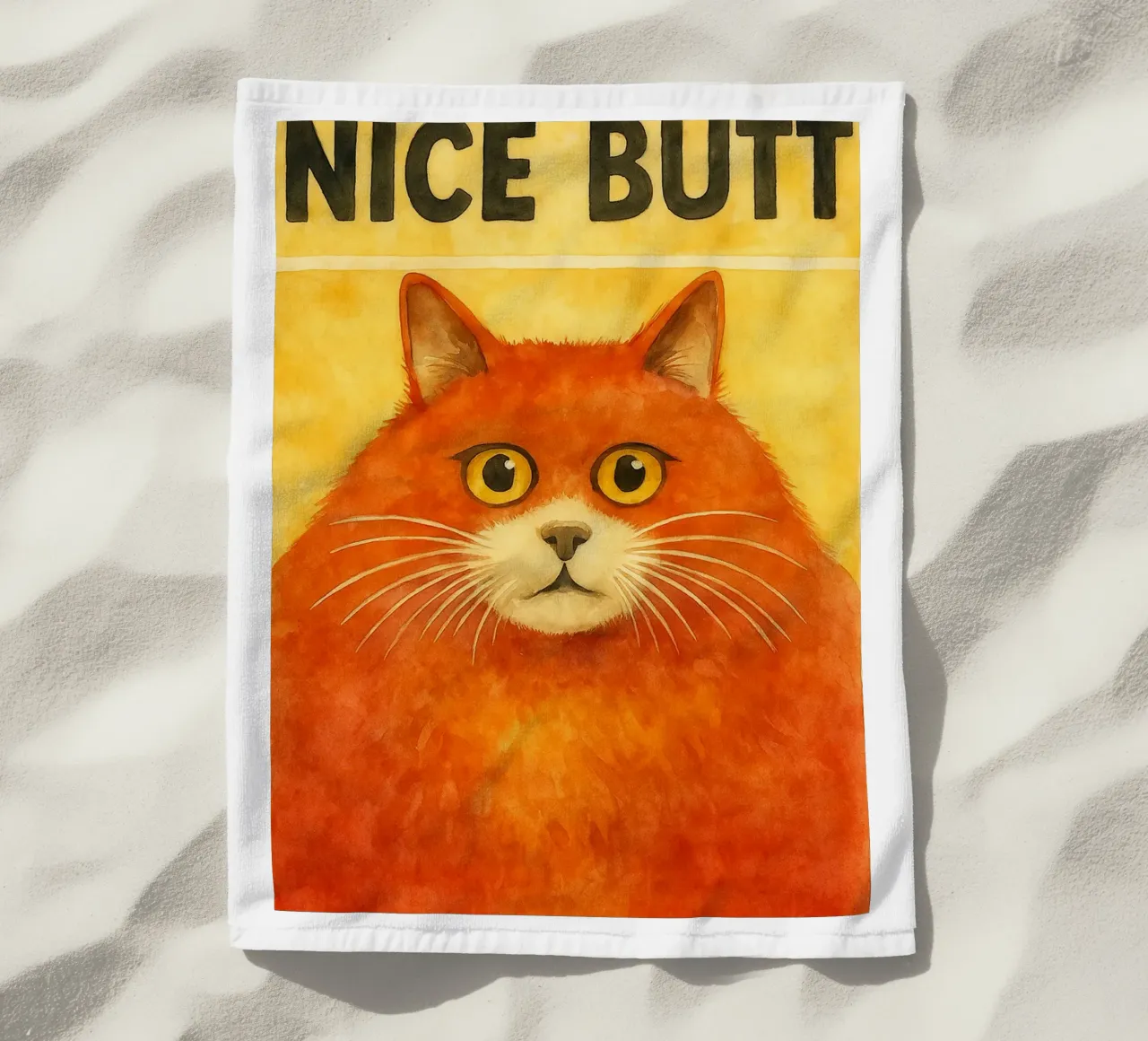 cat nice butt retro art drawing beach towel by genzaa