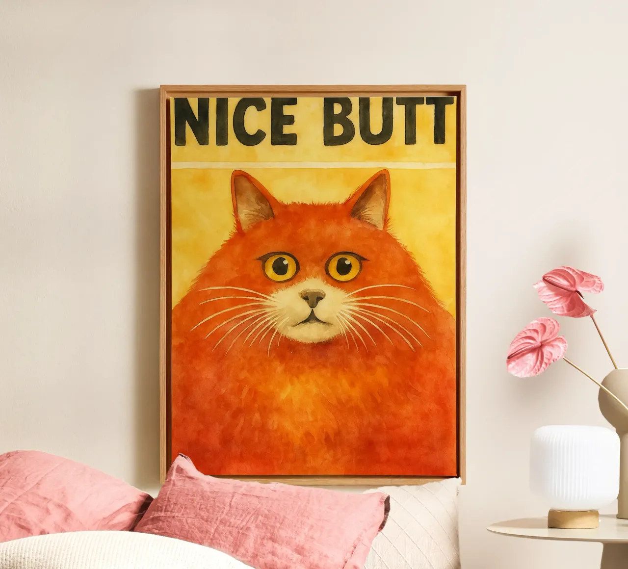 Katze netter Hintern Retro-Kunstzeichnung Leinwand von genzaa