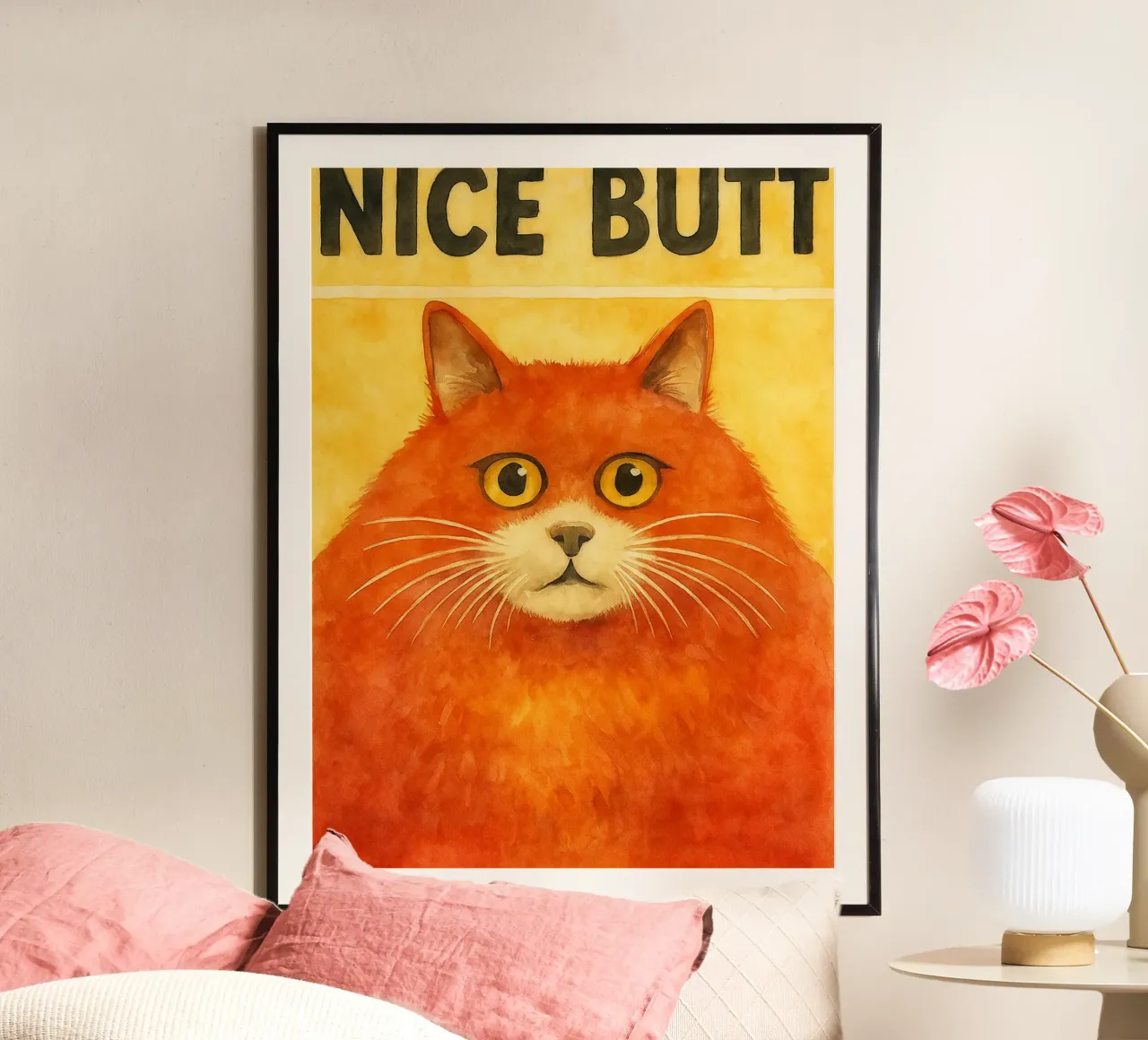 Katze netter Hintern Retro-Kunstzeichnung Hahnemühle von genzaa