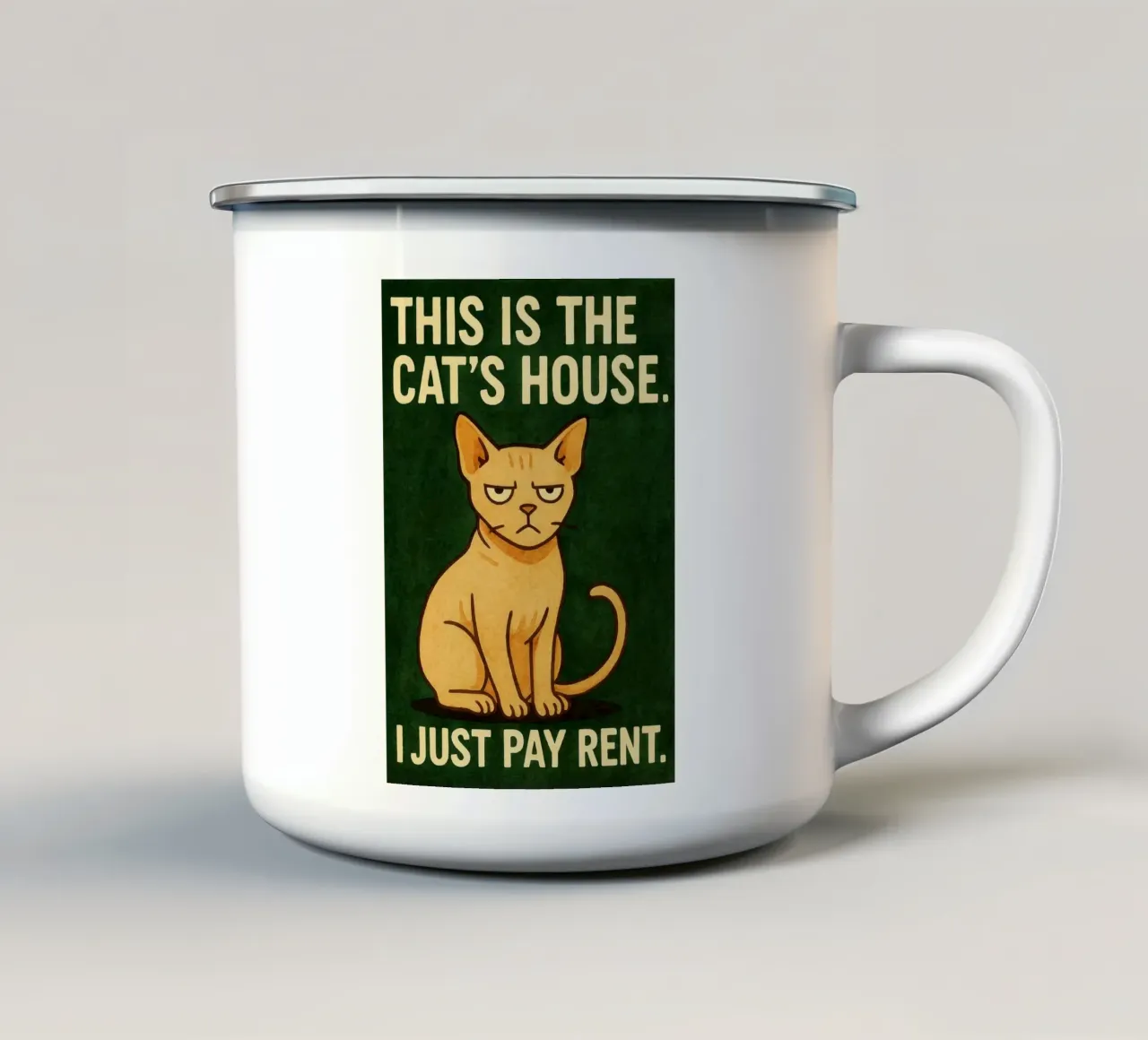 Katze zahlen eine Miete retro Kunstzeichnung Emaille Tasse von genzaa