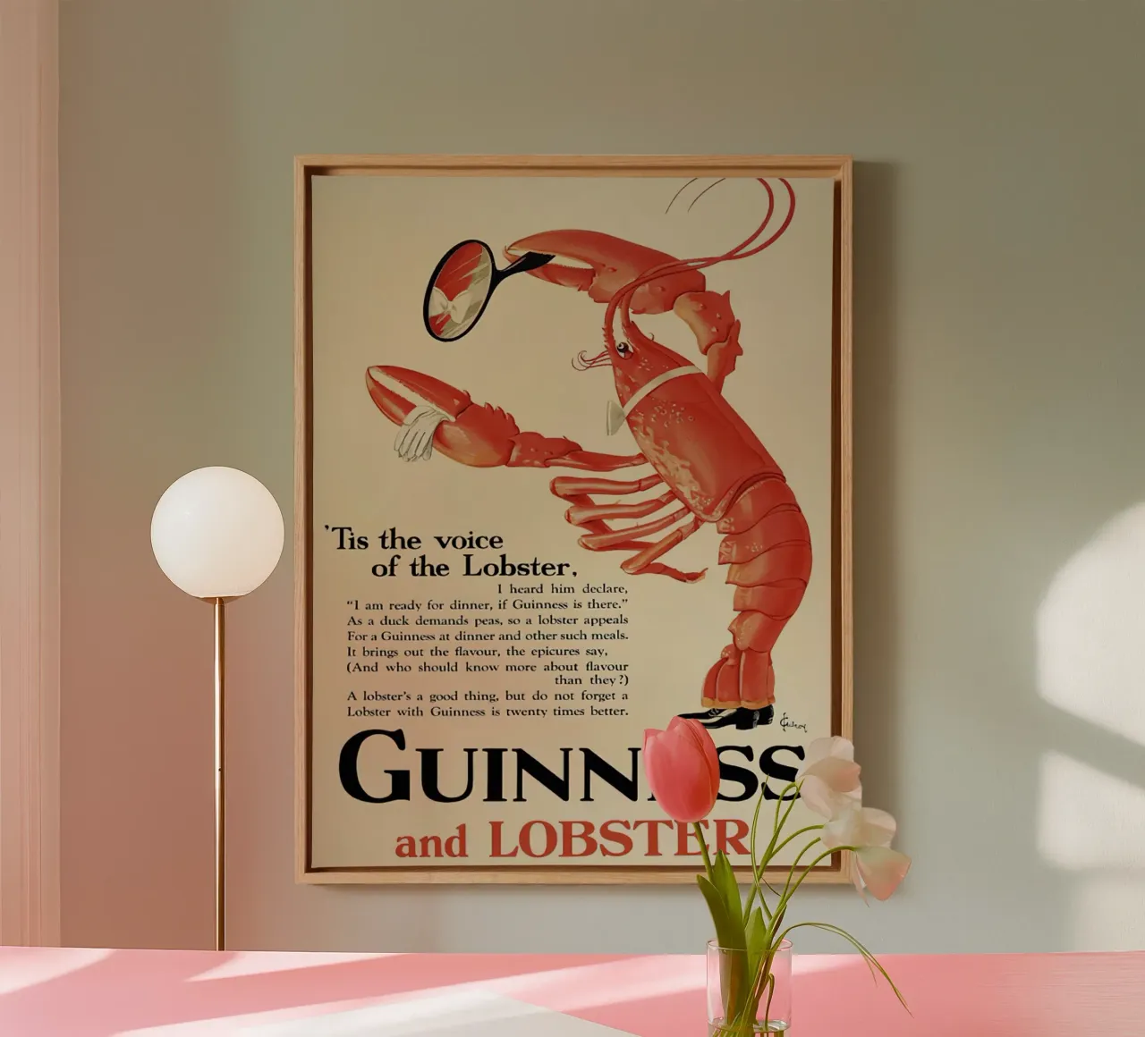 Guinness e aragosta tela con Cornice a cassetta da leslie shop