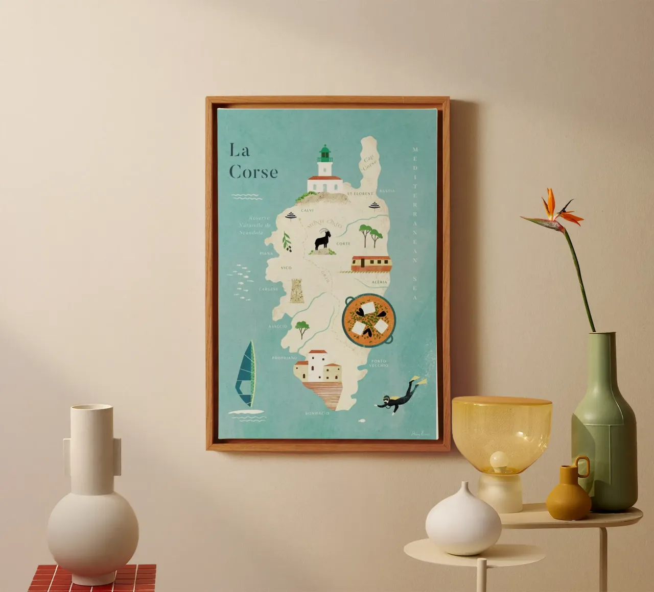 Map Of Corsica tela con Cornice a cassetta da Henry Rivers
