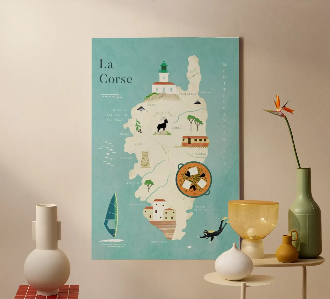 Map Of Corsica tela con Cornice a cassetta da Henry Rivers