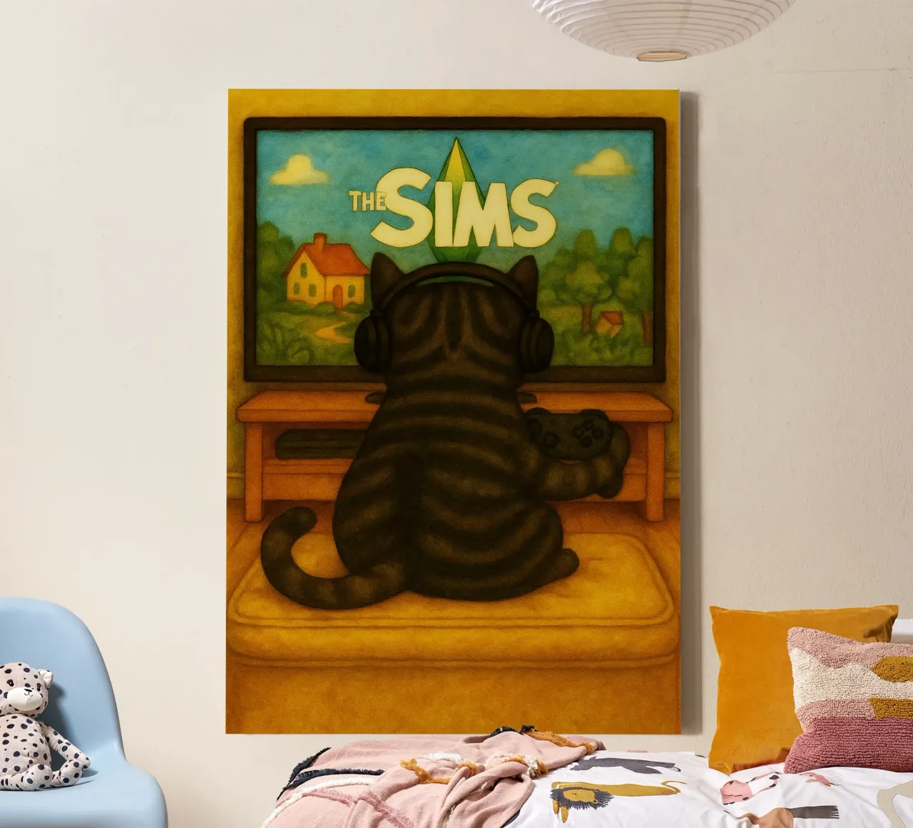 kat spelletjes spelen retro kunst tekening canvas met Baklijst van genzaa