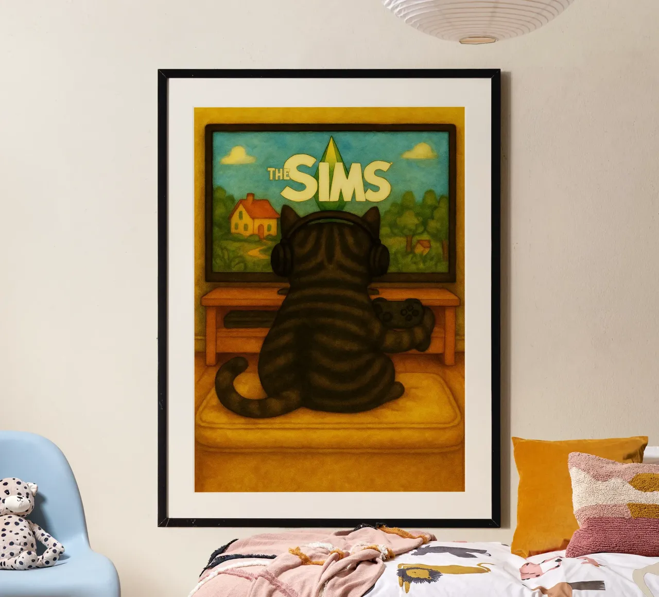 gatto che gioca ai giochi disegno d'arte retrò poster da genzaa