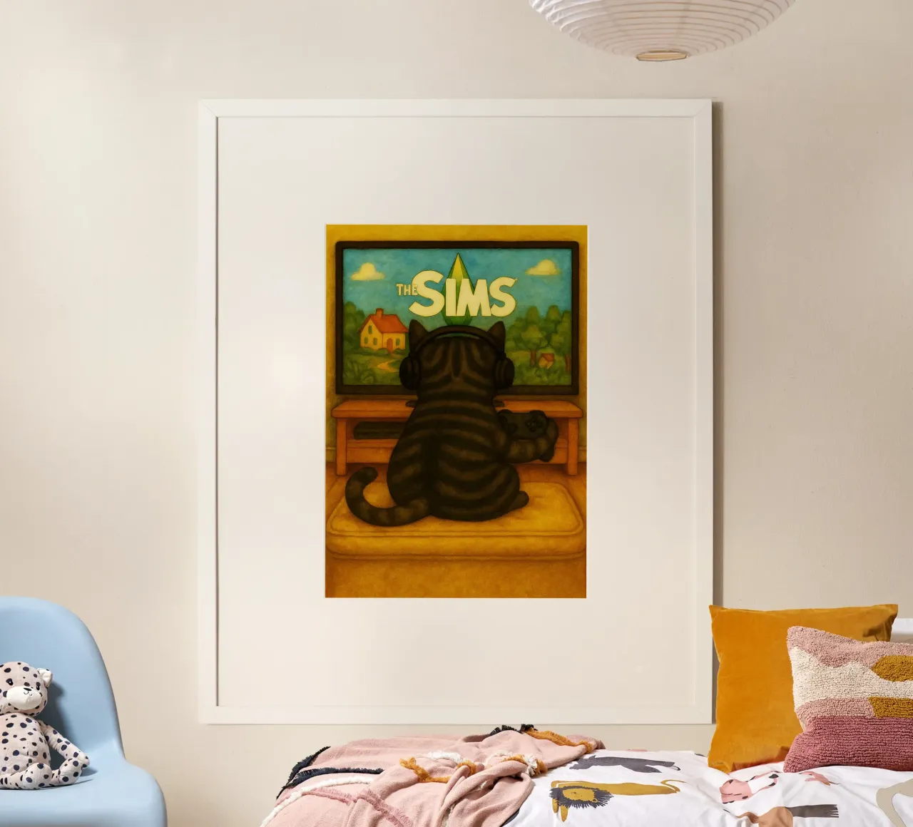 gatto che gioca ai giochi disegno d'arte retrò poster da genzaa