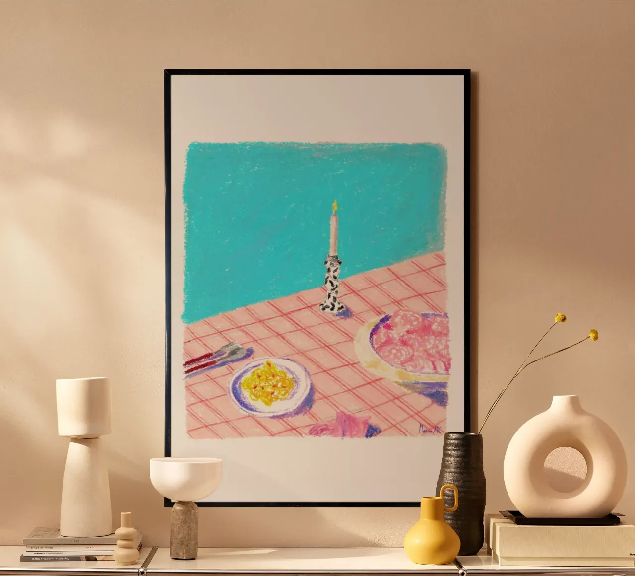 Spaguetti Dream poster with plastic frame by Berserk Prints by Maria M.C.