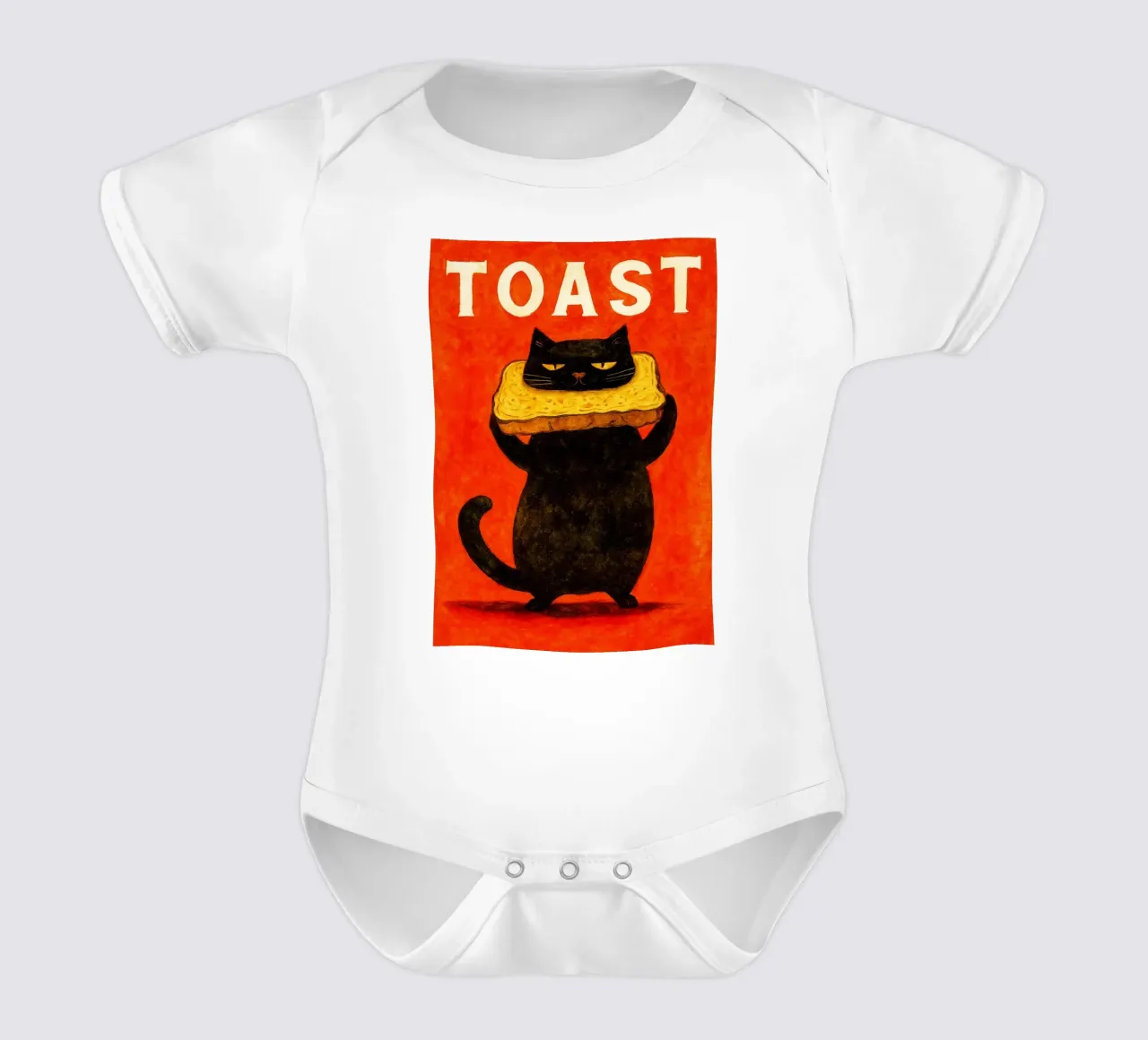 Katze Toast retro Kunst Zeichnung Kurzarm Babybody von genzaa