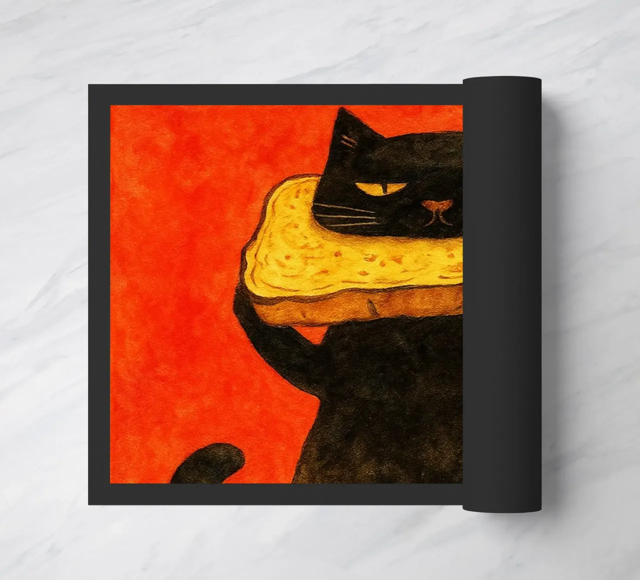 cat toast retro art drawing doormat by genzaa