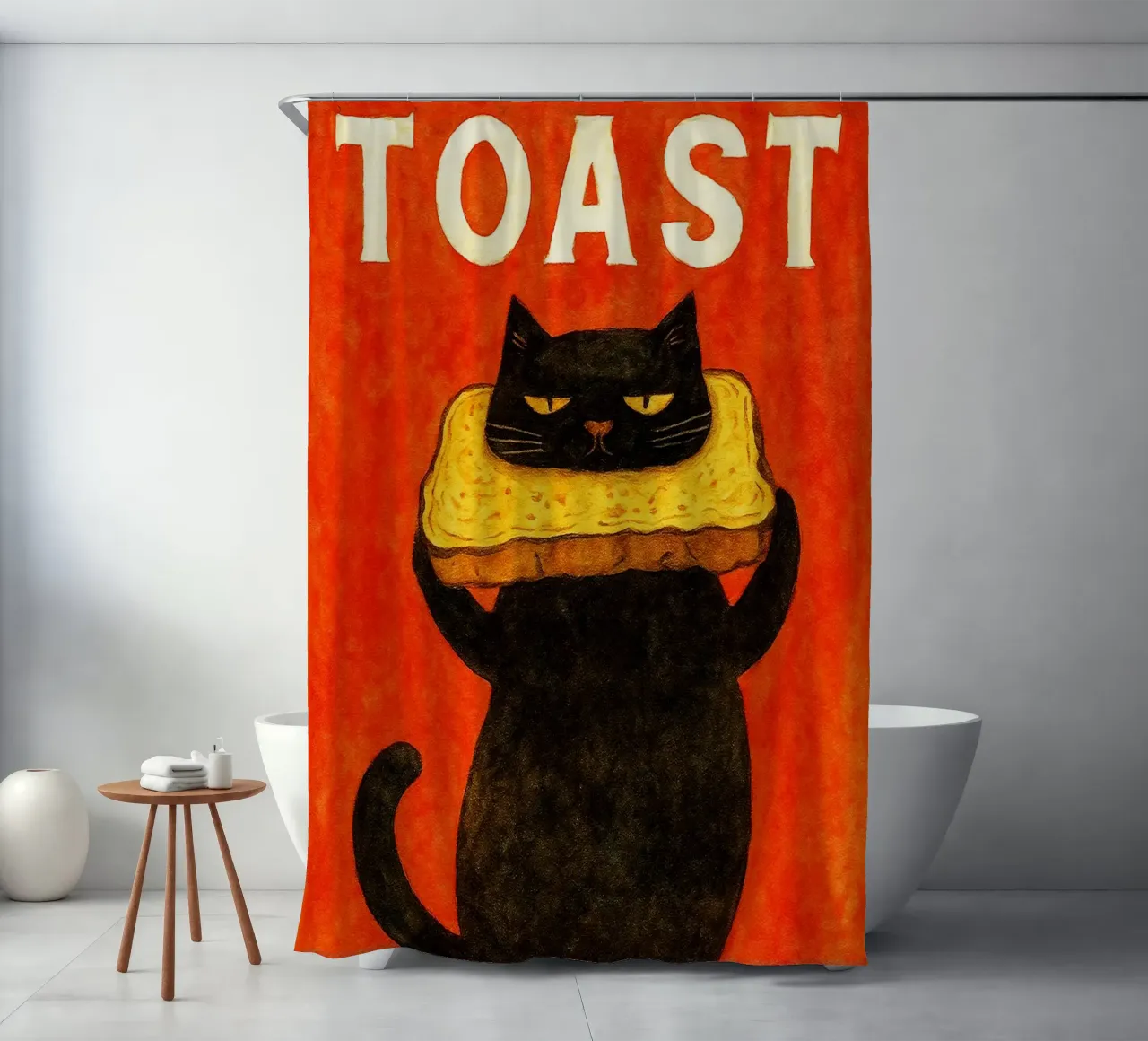 chat toast dessin rétro art rideau de douche de genzaa