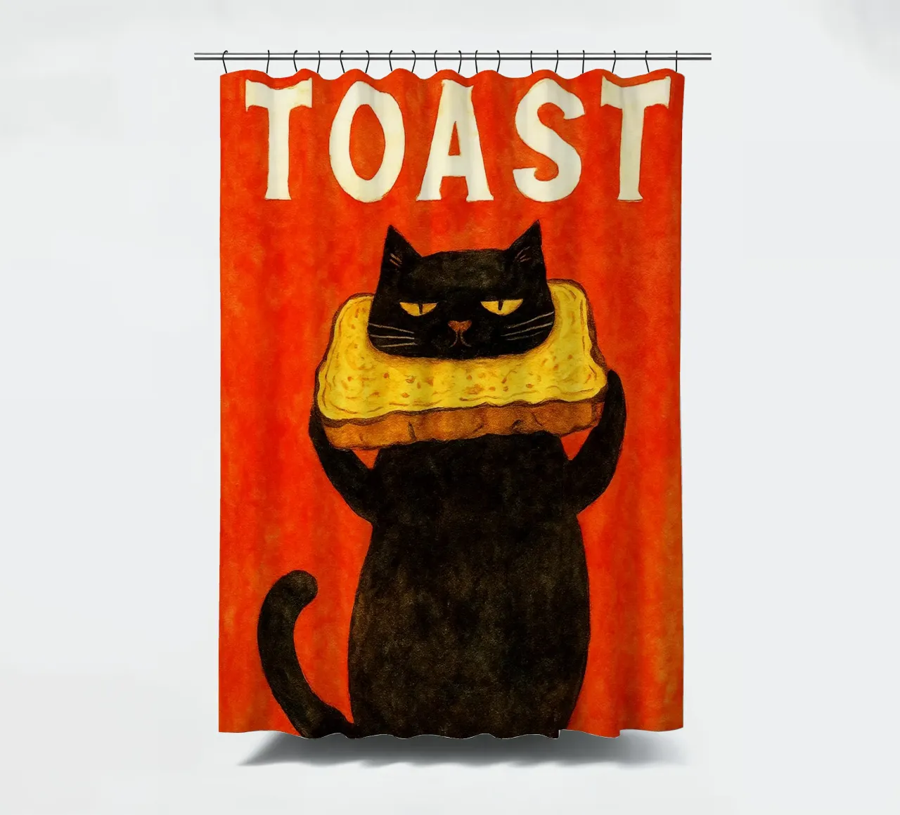 chat toast dessin rétro art rideau de douche de genzaa