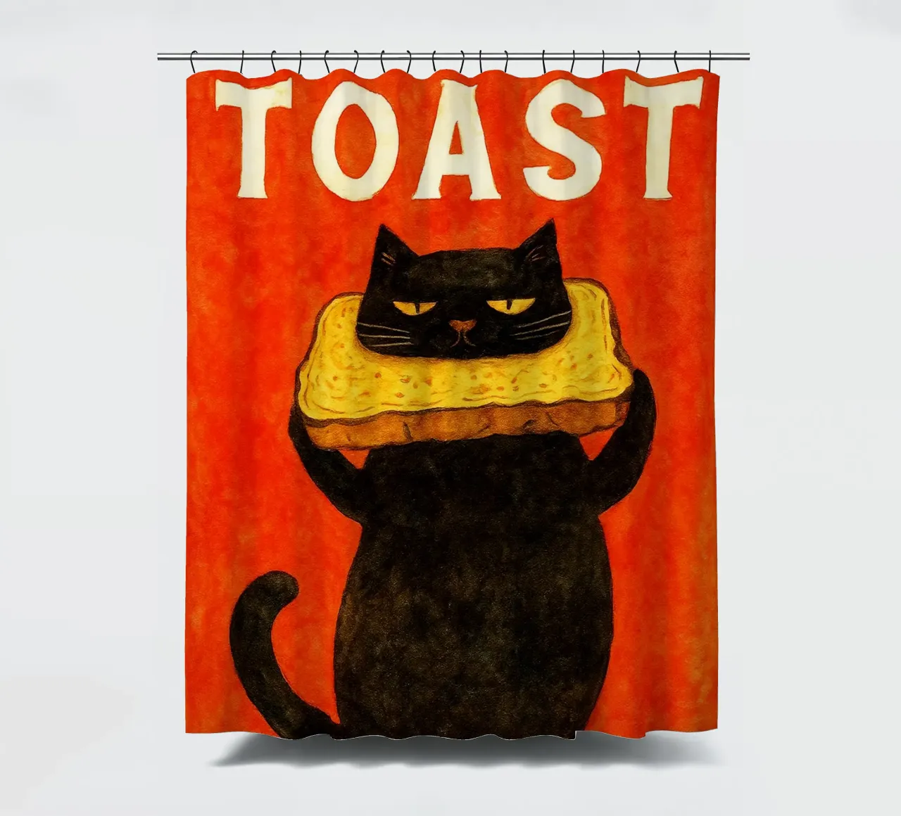 chat toast dessin rétro art rideau de douche de genzaa