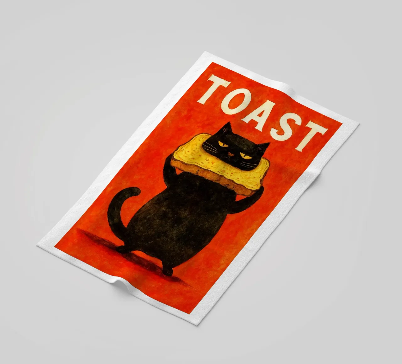 cat toast retro art drawing beach towel by genzaa