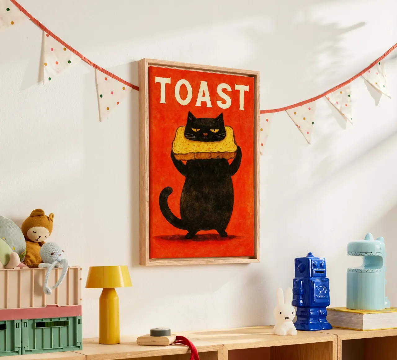 cat toast retro art drawing canvas by genzaa