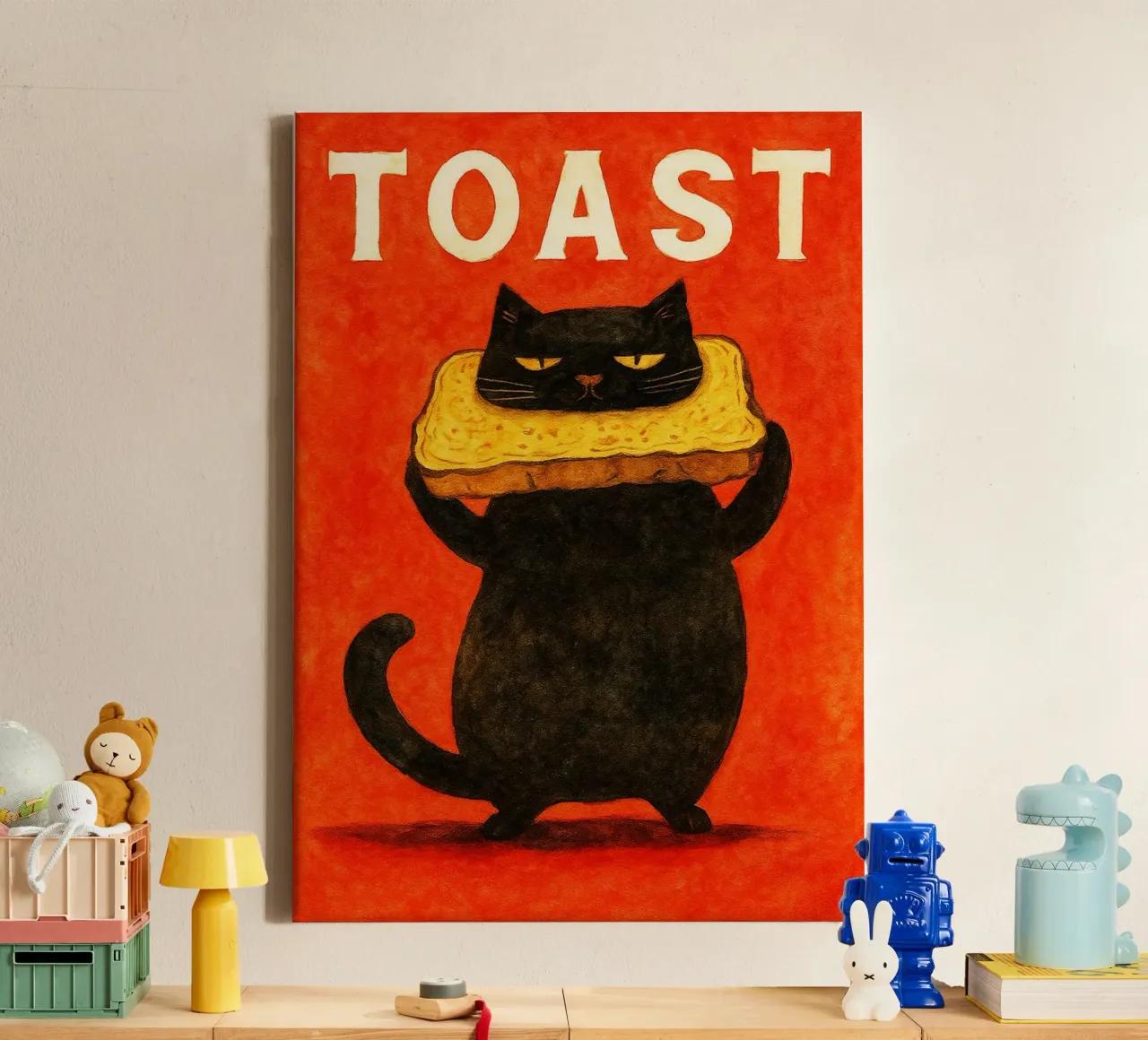 cat toast retro art drawing canvas by genzaa