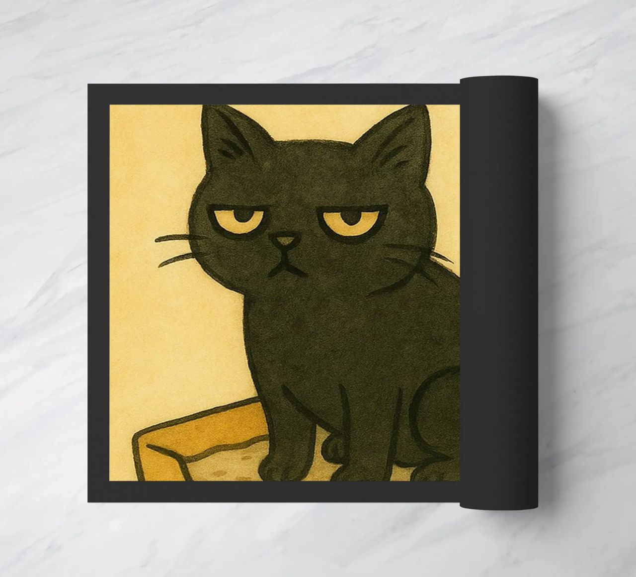 cat when you gotta go retro art drawing doormat by genzaa