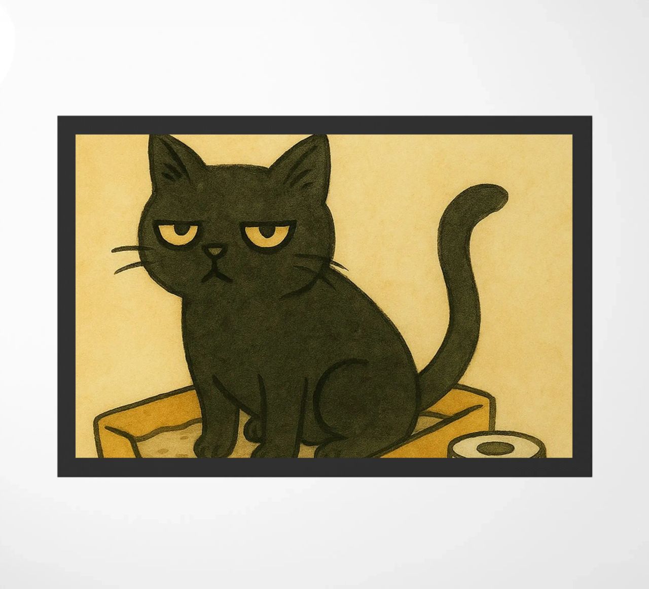 cat when you gotta go retro art drawing doormat by genzaa