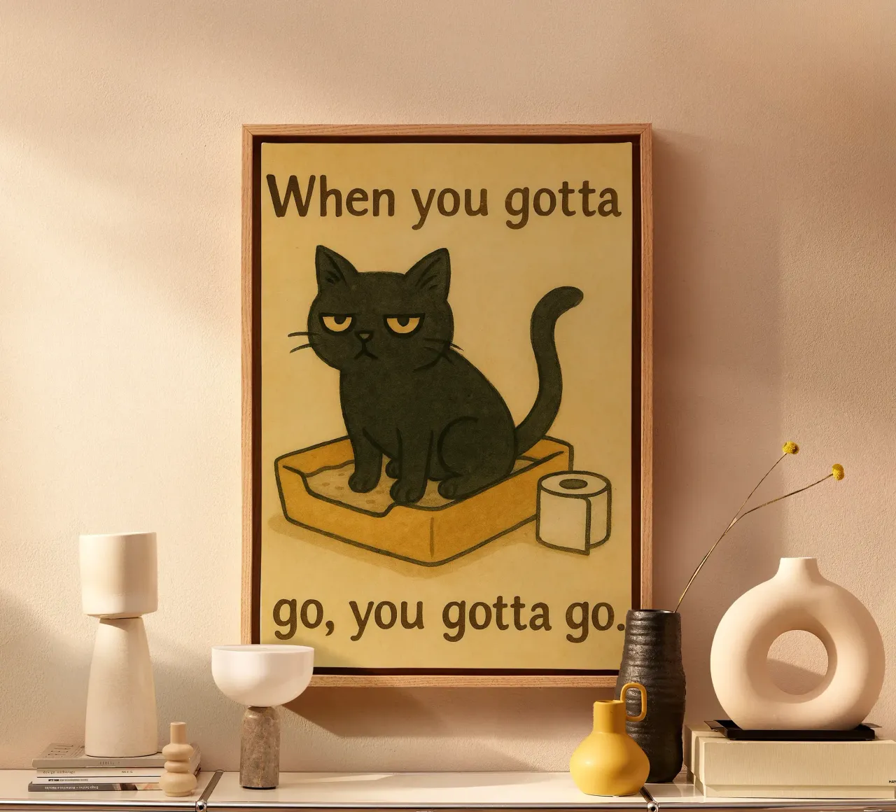 cat when you gotta go retro art drawing canvas by genzaa