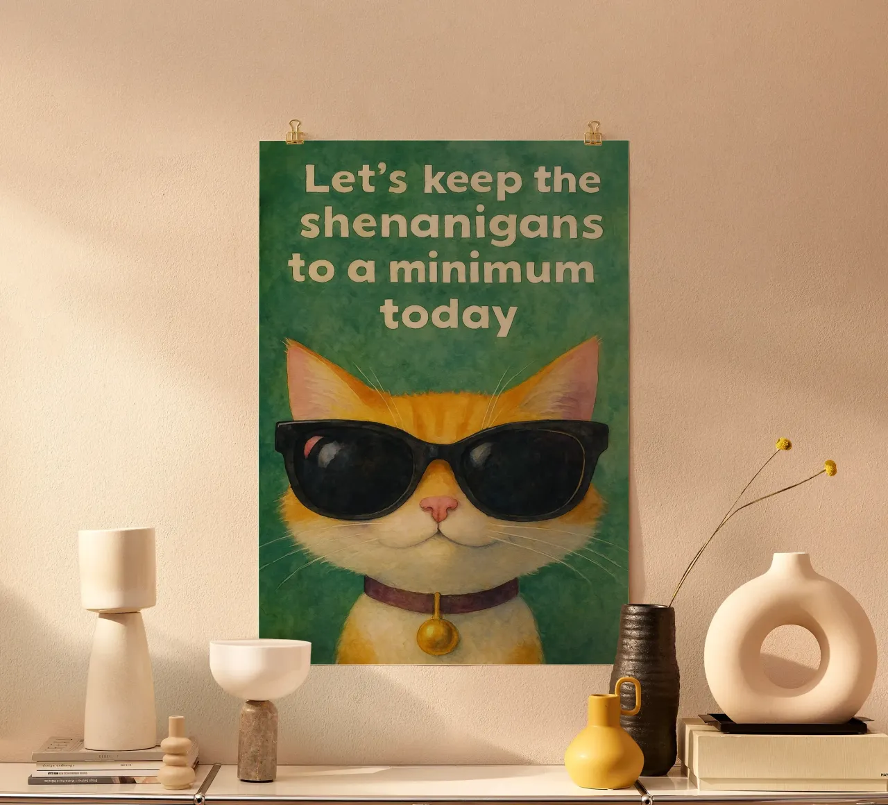 gato con gafas dibujo retro art poster de genzaa